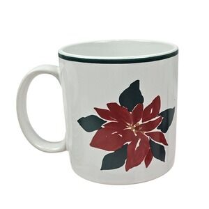 Furio Set of 3 White Ceramic Mugs Red Green Poinsettia Christmas Holiday Festive